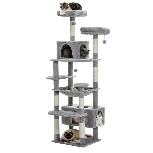 Large Cat Tree and Tower for Indoor Cats with Scratching Posts, Hammock, and Condos