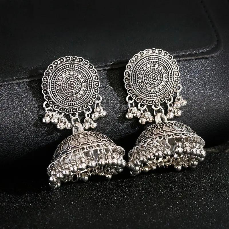 Ethnic Silver Color Tassel Jhumka Earrings for Women – Vintage Indian Gypsy Jewelry