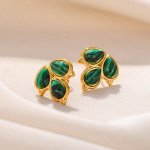 Green Natural Stone Stainless Steel Hoop Earrings