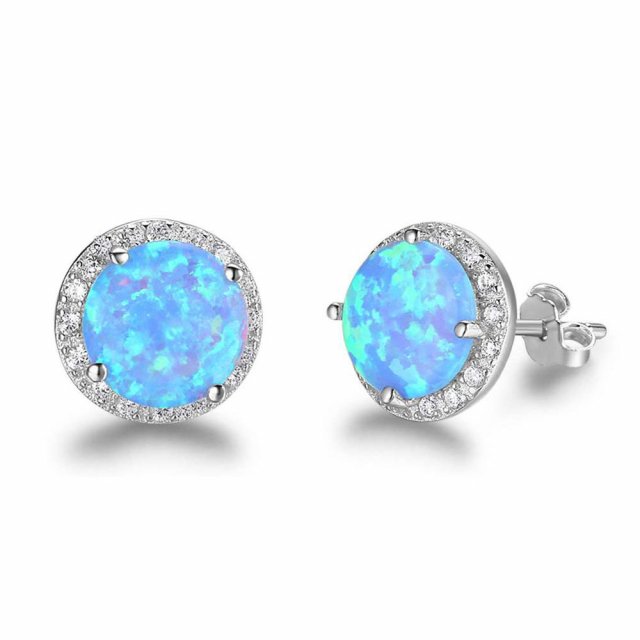 Opal Stone Sterling Silver Stud Earrings
