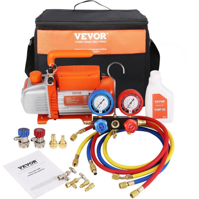 1/5HP 3.5CFM Vacuum Pump and Manifold Gauge Set – HVAC Refrigerant Kit