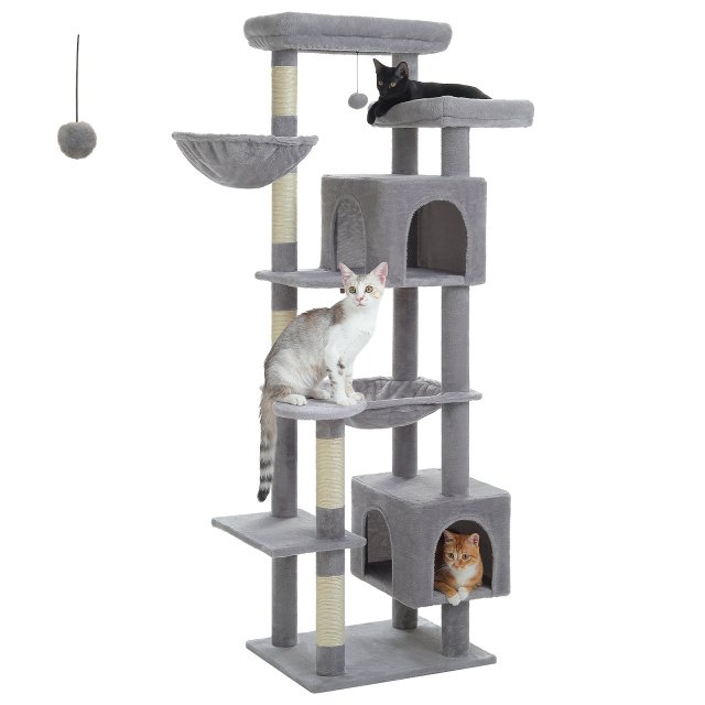 Tall Cat Tree with Large Hammock, Scratching Posts & Condo for Large Cats