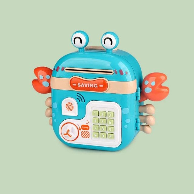 Cartoon Crab Piggy Bank with Fingerprint Lock and Music Lights for Kids