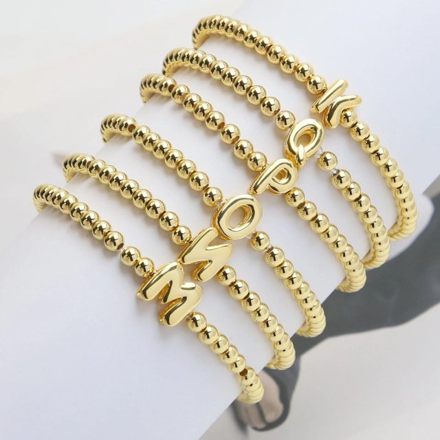 18k Polished Balloon Beaded Bracelet with Customizable English Letters
