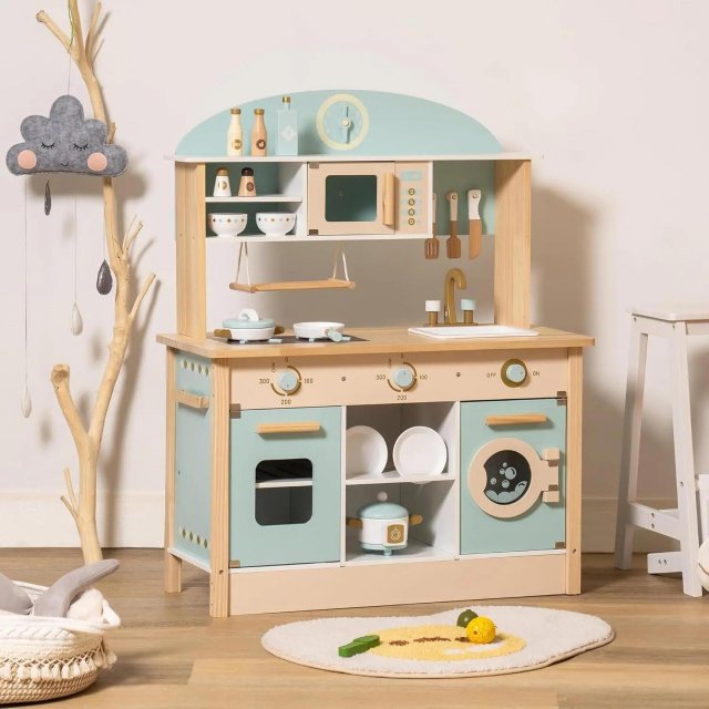 Wooden Play Kitchen Set for Kids with Accessories – Pretend Play Toy for Girls & Boys 3+