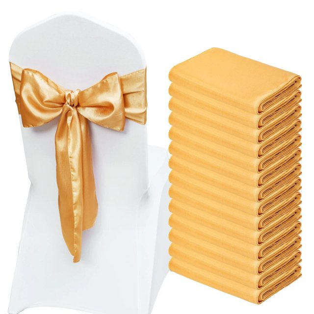 50PCS Gold Elastic Chair Sashes - Wedding & Party Decoration Chair Bands