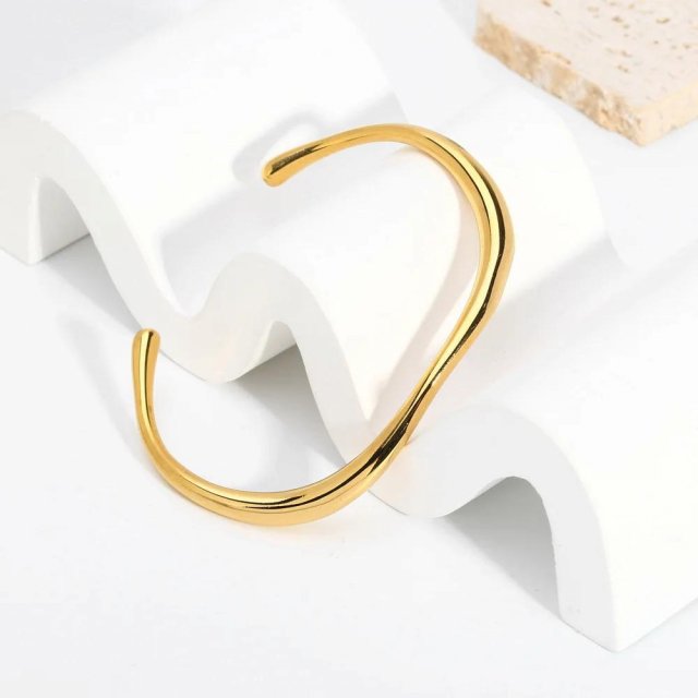 Gold Plated Titanium Cuff Bracelet - Stylish Adjustable Opening Heart Bangle