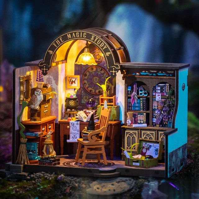 DIY Magic Study Miniature House Kit with 3D Wooden Puzzle and Magical Books