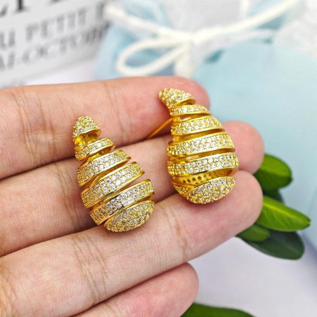 Geometric Drop Earrings - Stainless Steel with Zircon Studs