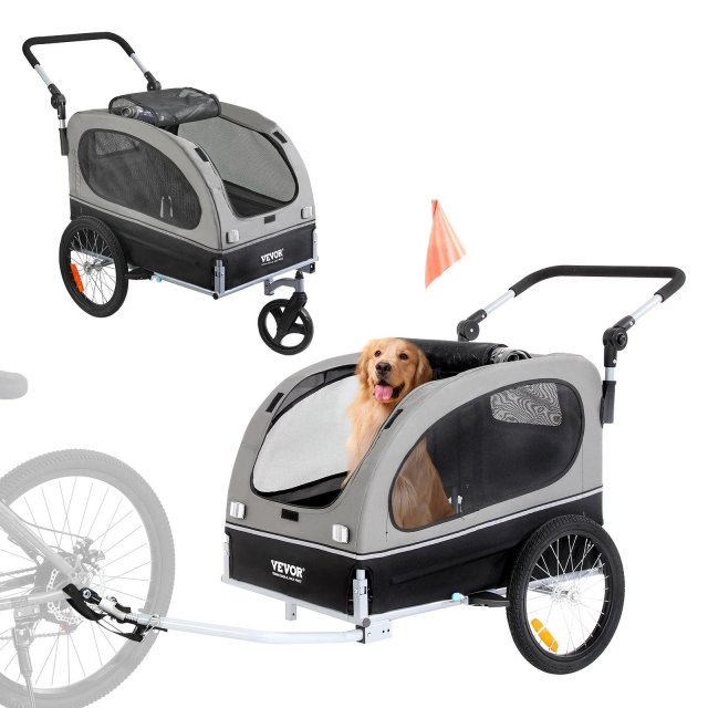 2-in-1 Dog Bike Trailer & Stroller with Quick Release Wheels, Universal Coupler