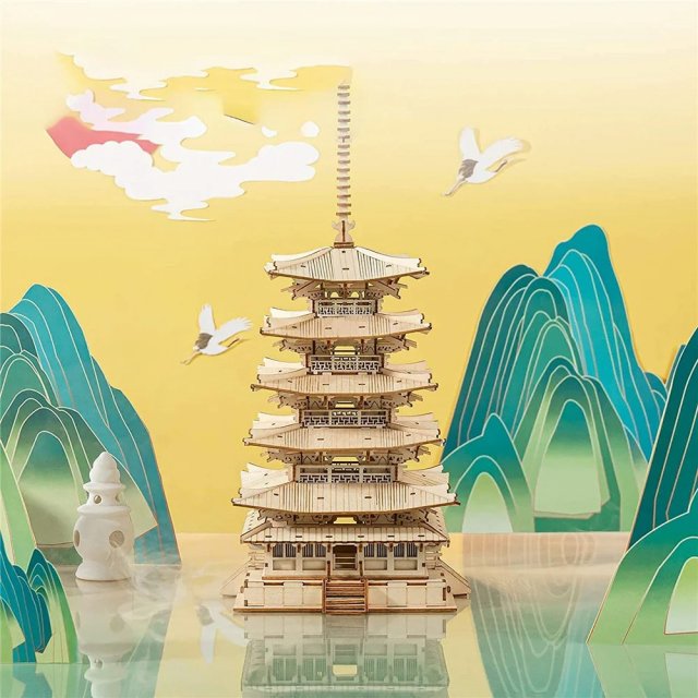 275PCS DIY 3D Five-Storied Pagoda Wooden Puzzle Kit