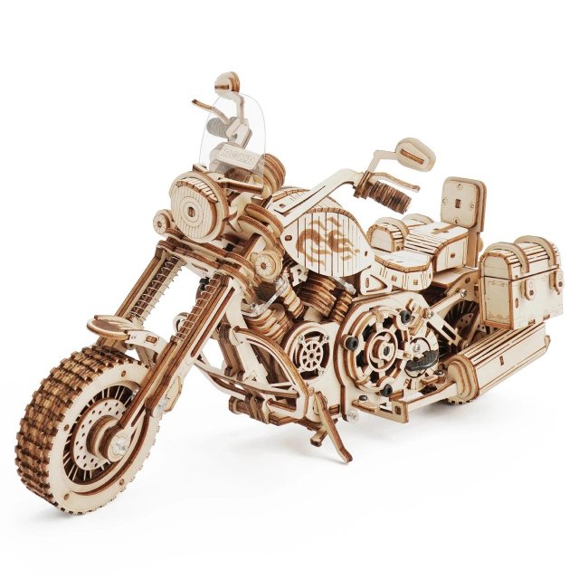 DIY Wooden Cruiser Motorcycle Model Kit – 3D Puzzle with Mechanical Gears