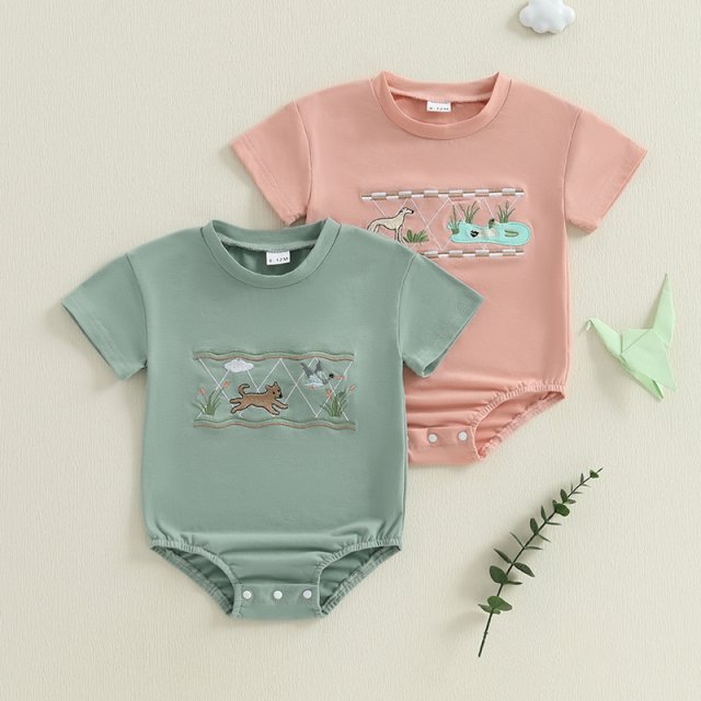 Baby Romper with Duck & Dog Embroidery