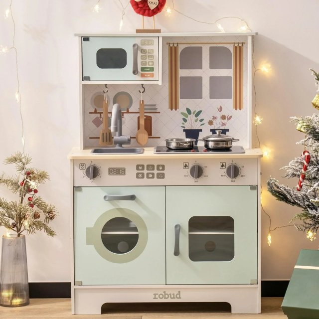 Wooden Play Kitchen Set with Lights & Sounds