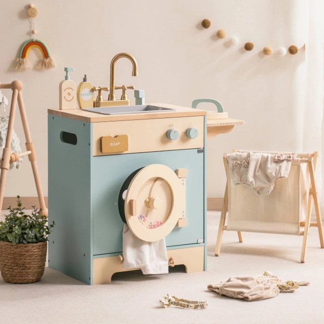 Wooden Kitchen Washer Playset with Sink and Accessories