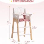 Wooden Doll High Chair with Cushions & Movable Table for 18-20 Inch Dolls