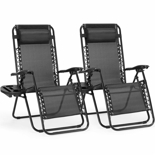 Zero Gravity Recliner Chair Set - 2 Portable Lounge Chairs with Cup Holder