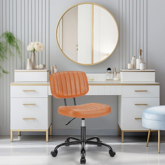Armless PU Leather Office Chair with Lumbar Support & 360° Swivel Wheels