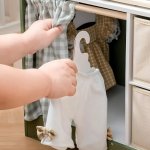 Wooden Baby Doll Bed with Bedding and Storage for 18-Inch Dolls – Green