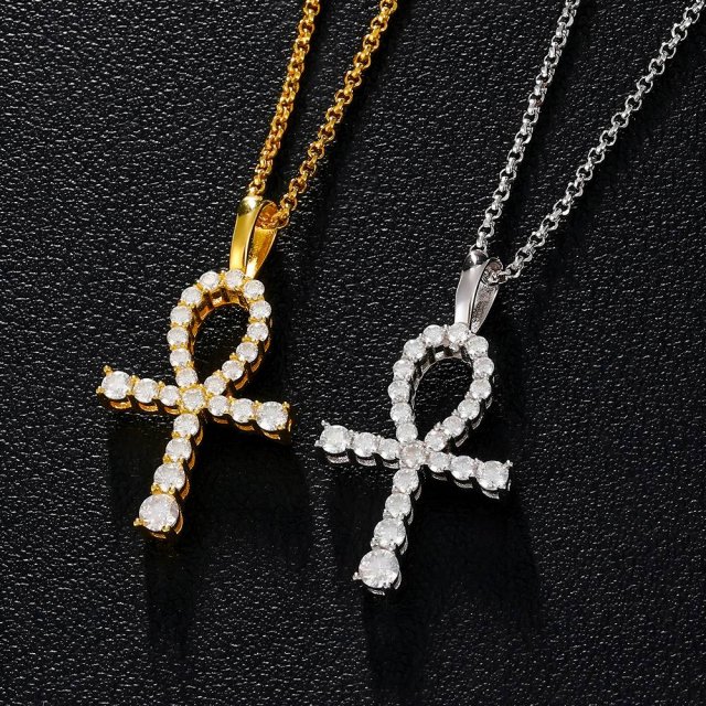 Trendy Cross Pendant Moissanite Necklace in 925 Sterling Silver