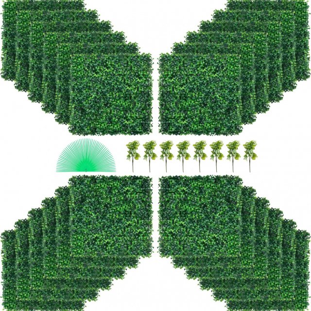 Artificial Boxwood Panels - 24pcs Faux Hedge Wall Panels for Privacy & Decor