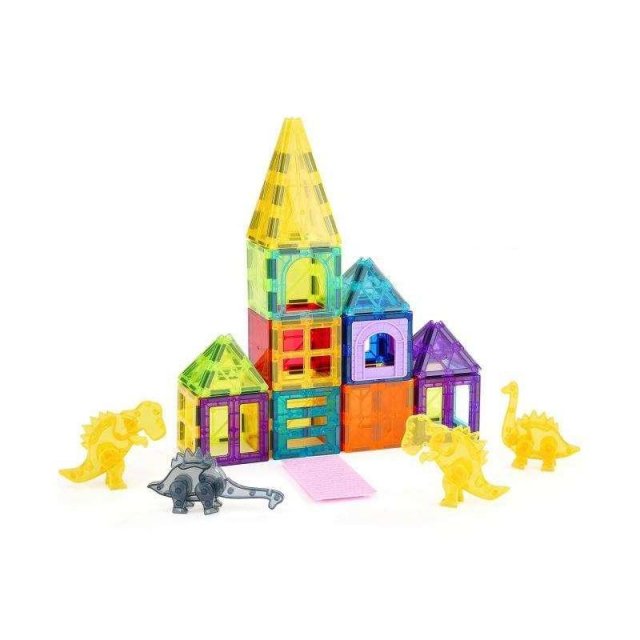 56PCS Magnetic Tiles Building Blocks Set with Dinosaurs – Educational STEM Toys for Kids