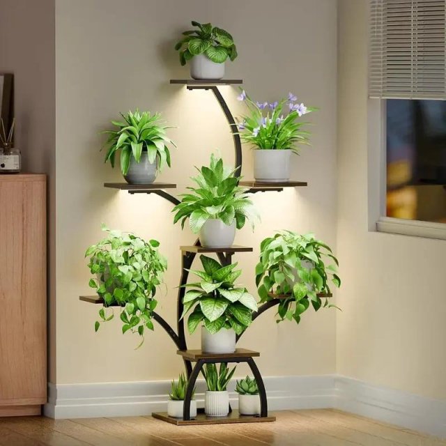 6-Tier Corner Plant Stand with Grow Light – Tree-Shaped Indoor Flower Display Rack