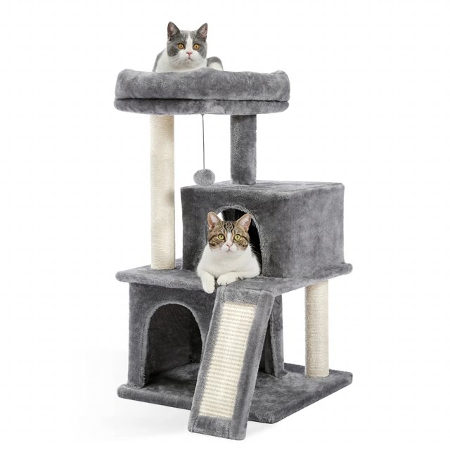 Multilevel Cat Tree with Double Condos, Spacious Perch & Scratching Post