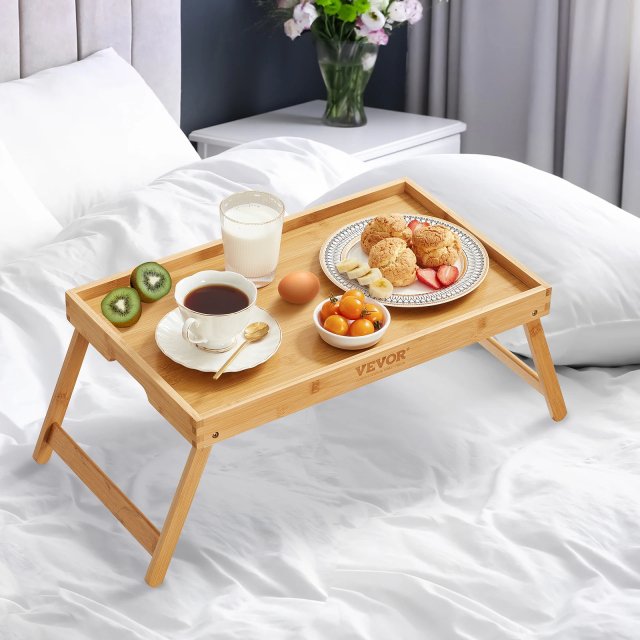 Bamboo Breakfast Tray with Folding Legs for Sofa Bed, Adjustable Serving Laptop Desk