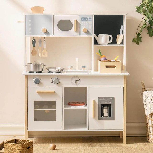 Wooden Kids Play Kitchen with Toy Food Set & Gardening Box