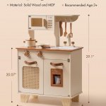 Wooden Kids Play Kitchen with Ice Maker & Accessories - Pretend Cooking Toy for Children