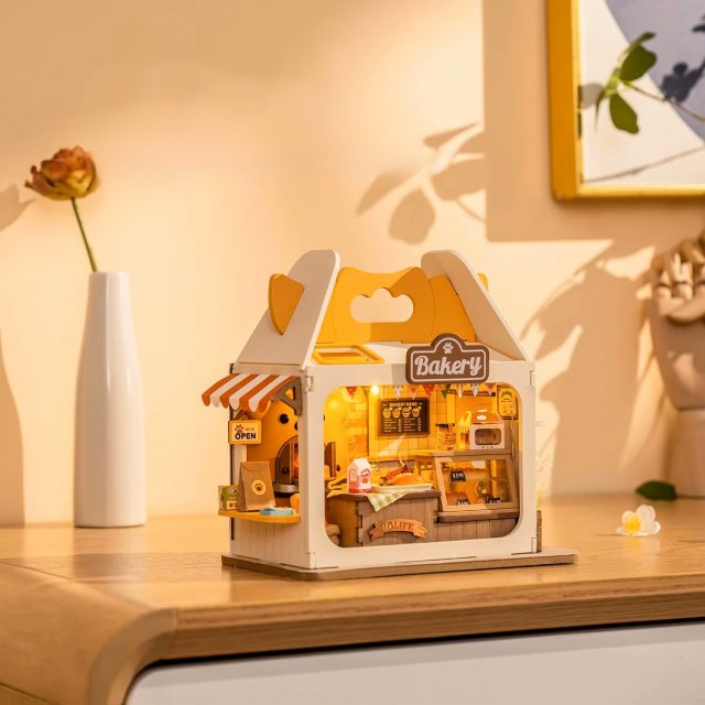 DIY Miniature Dollhouse Bakery Kit with LED – Food Box Shop Diorama Set