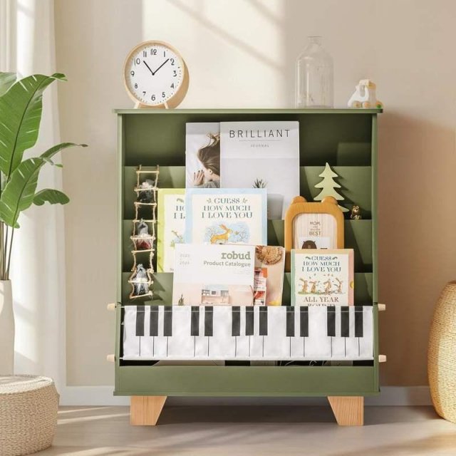 4-Tier Kids Bookshelf with Toy Storage – Natural Wood Bookcase for Boys & Girls