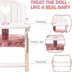 Wooden Doll High Chair with Cushions & Movable Table for 18-20 Inch Dolls