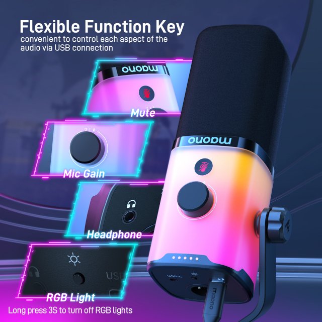 Dynamic USB/XLR Gaming Microphone with RGB, Mute, and Noise Reduction - Image 6