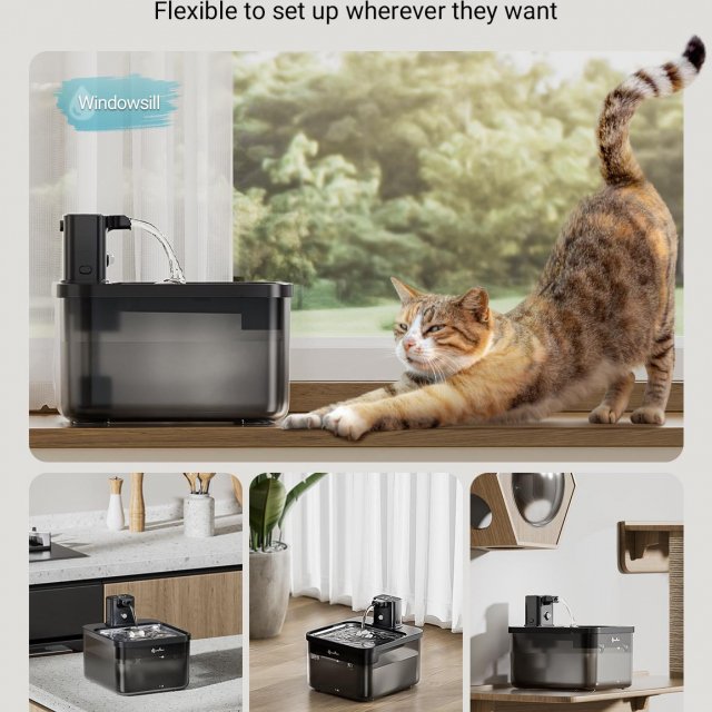 Wireless 2.5L Stainless Steel Cat Water Fountain with Motion Sensor & Battery - Image 3