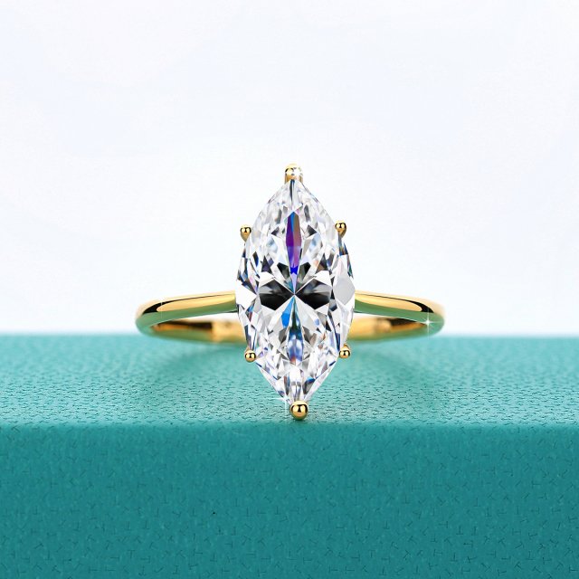 3ct Marquise Cut Moissanite Engagement Ring in Real 14K Yellow Gold with Certificate - Image 3