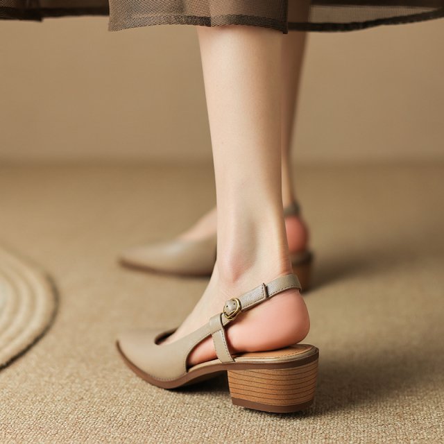 Elegant Leather Slingback Office Pumps for Women – 4cm Mid Heel Sandals - Image 4