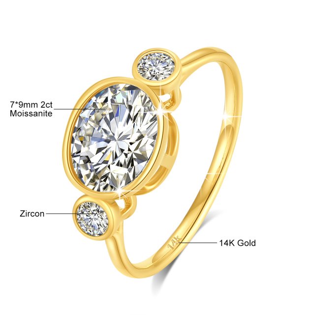 Oval Cut Moissanite Ring 2ct 14K Real Gold Wedding Jewelry for Women - Image 7