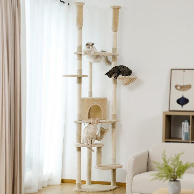 Floor to Ceiling Adjustable Cat Tree Tower with Hammock and Condo for Large Cats - Image 5