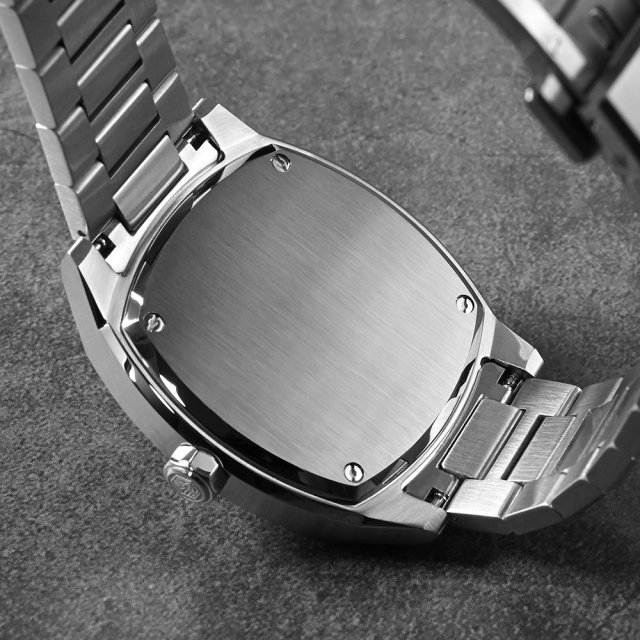 Men's 39.5mm Square Automatic Watch with Stainless Steel Band & Textured Dial - Image 4