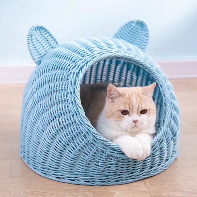 Handmade Imitation Rattan Cat Bed Nest – Cozy Travel House for All Seasons - Image 3