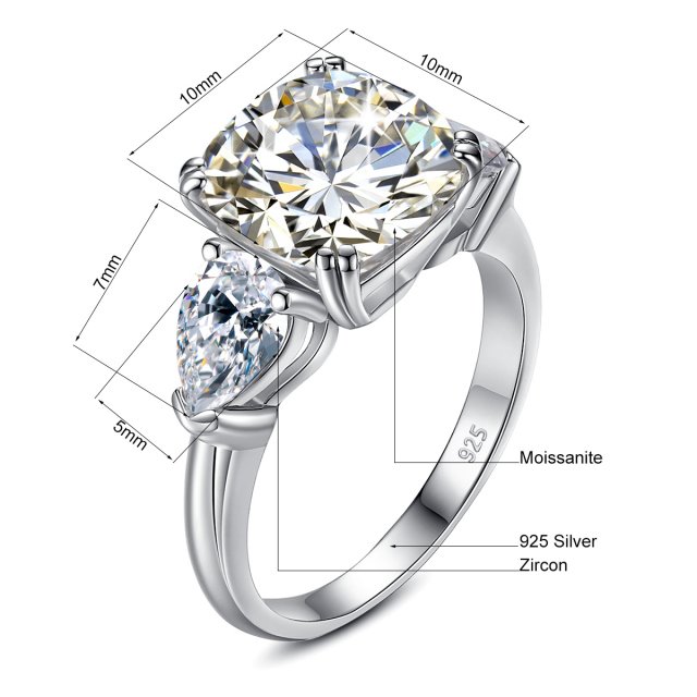 5 Carat Cushion Moissanite Ring for Women - D Color Sterling Silver Engagement Ring - Image 6