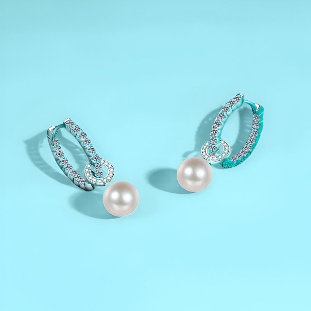 925 Sterling Silver Gold-Plated Moissanite & Pearl Ear Clips for Women - Image 4