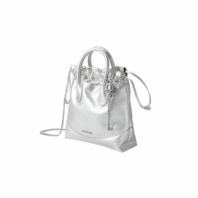 Silver Moonlight Split Leather Hobo Evening Bag - Image 4