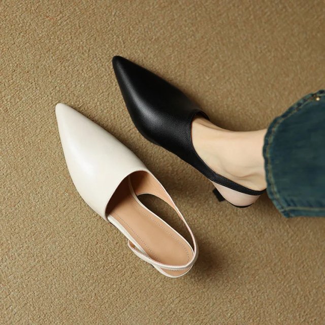 Genuine Leather Pointed Toe High Heel Summer Sandals - Image 3