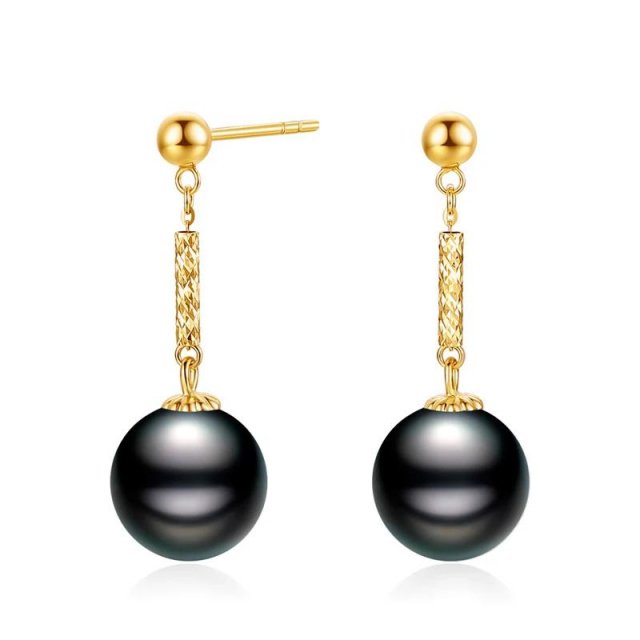 18K Gold Tahitian Black Pearl Earrings for Women – Wedding & Luxury Gift - Image 5