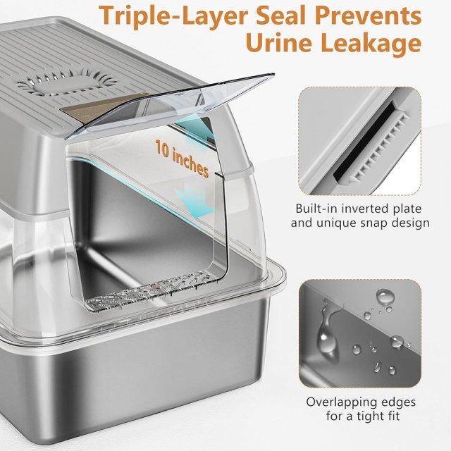 Closed Stainless Steel Cat Litter Box with Deodorizing Enclosure and Pedal - Image 3