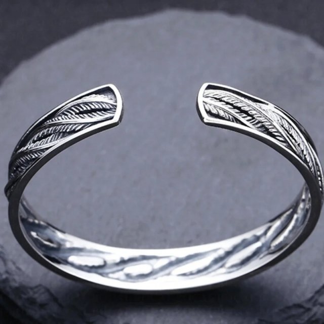 Retro Sterling Silver Leaf Cuff Bracelet for Men & Women - Image 5