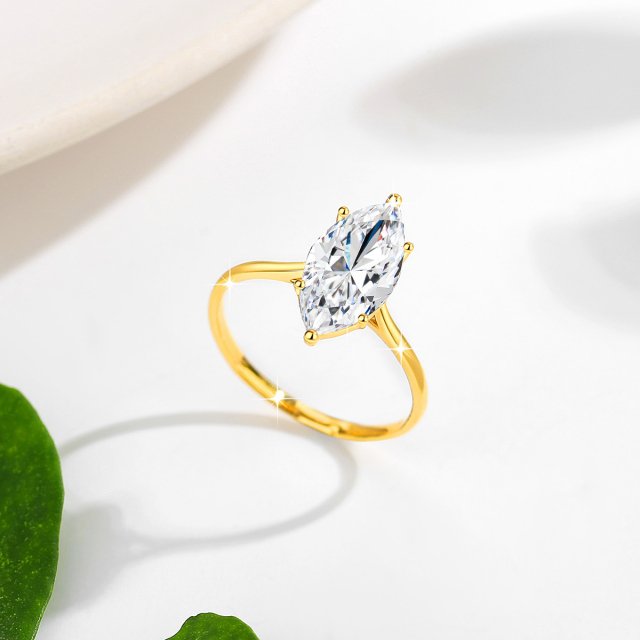 3ct Marquise Cut Moissanite Engagement Ring in Real 14K Yellow Gold with Certificate - Image 4
